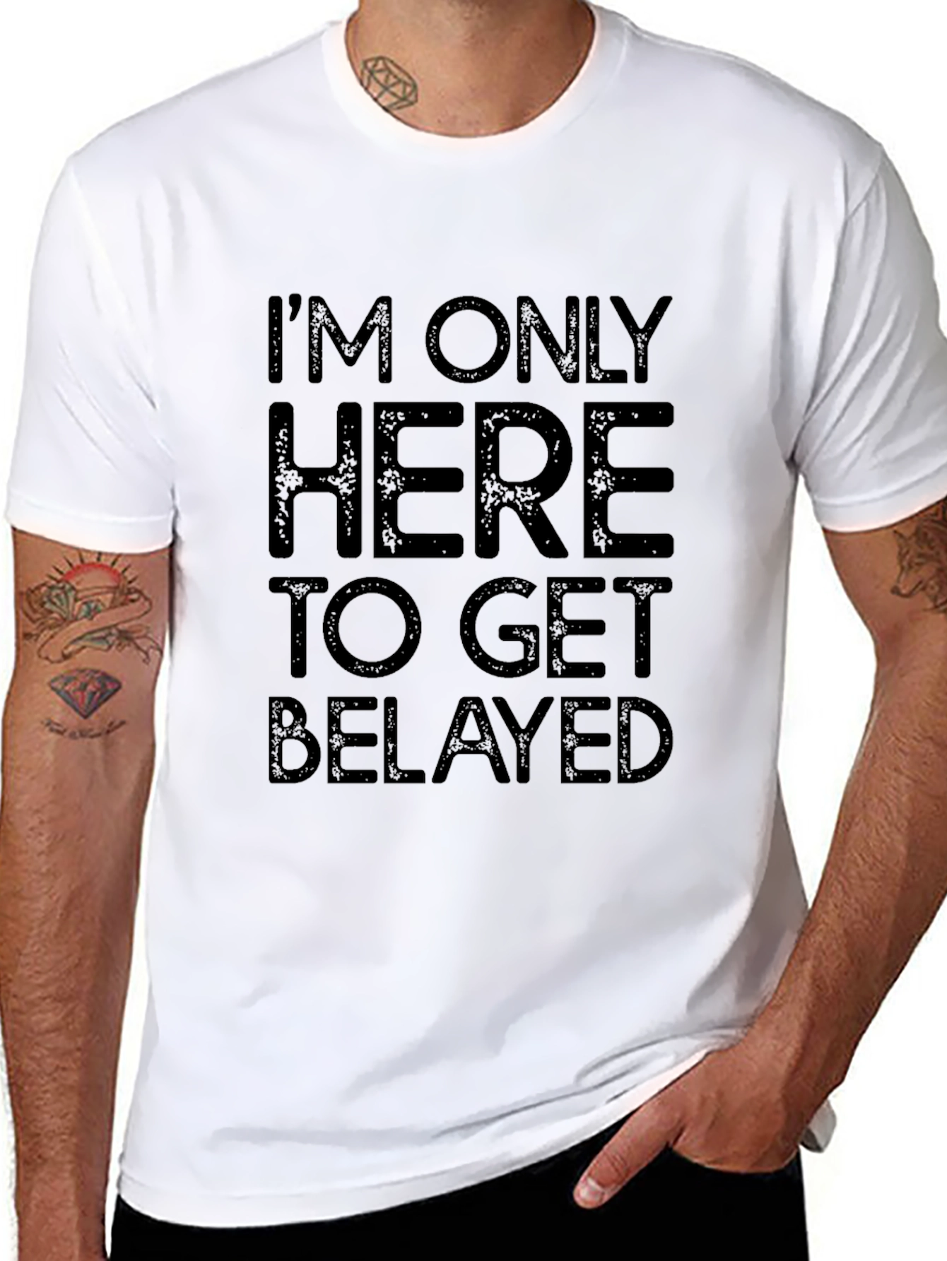 Im Only Here To Get Belayed Black T-Shirt