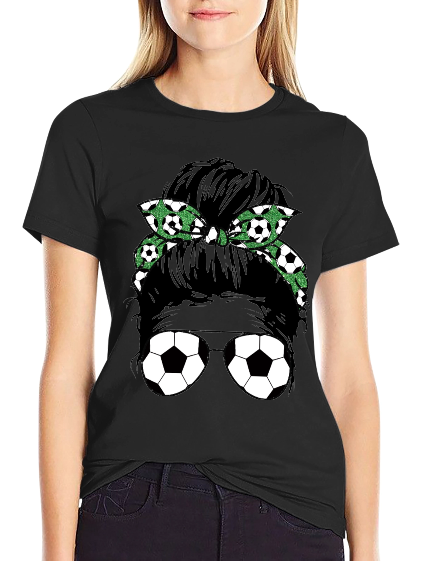 Soccer Mom Messy Bun Graphic Tee - Black
