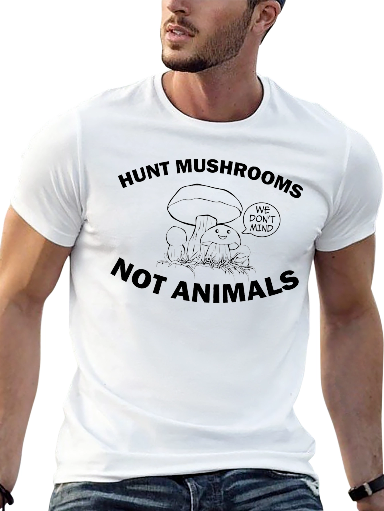 Hunt Mushrooms Not Animals Black Graphic T-Shirt