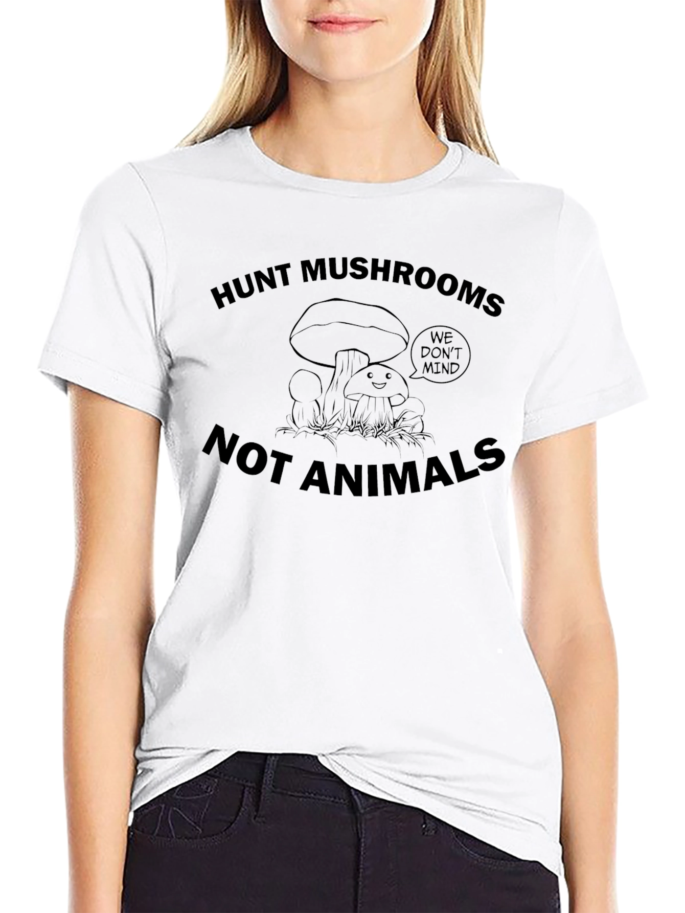 Hunt Mushrooms Not Animals Black Graphic T-Shirt