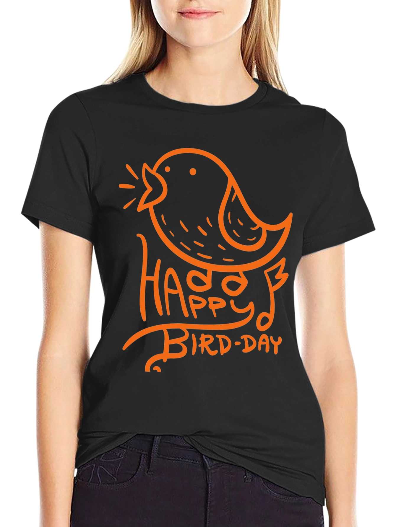 Happy Bird-Day Graphic Tee - Black Casual T-Shirt