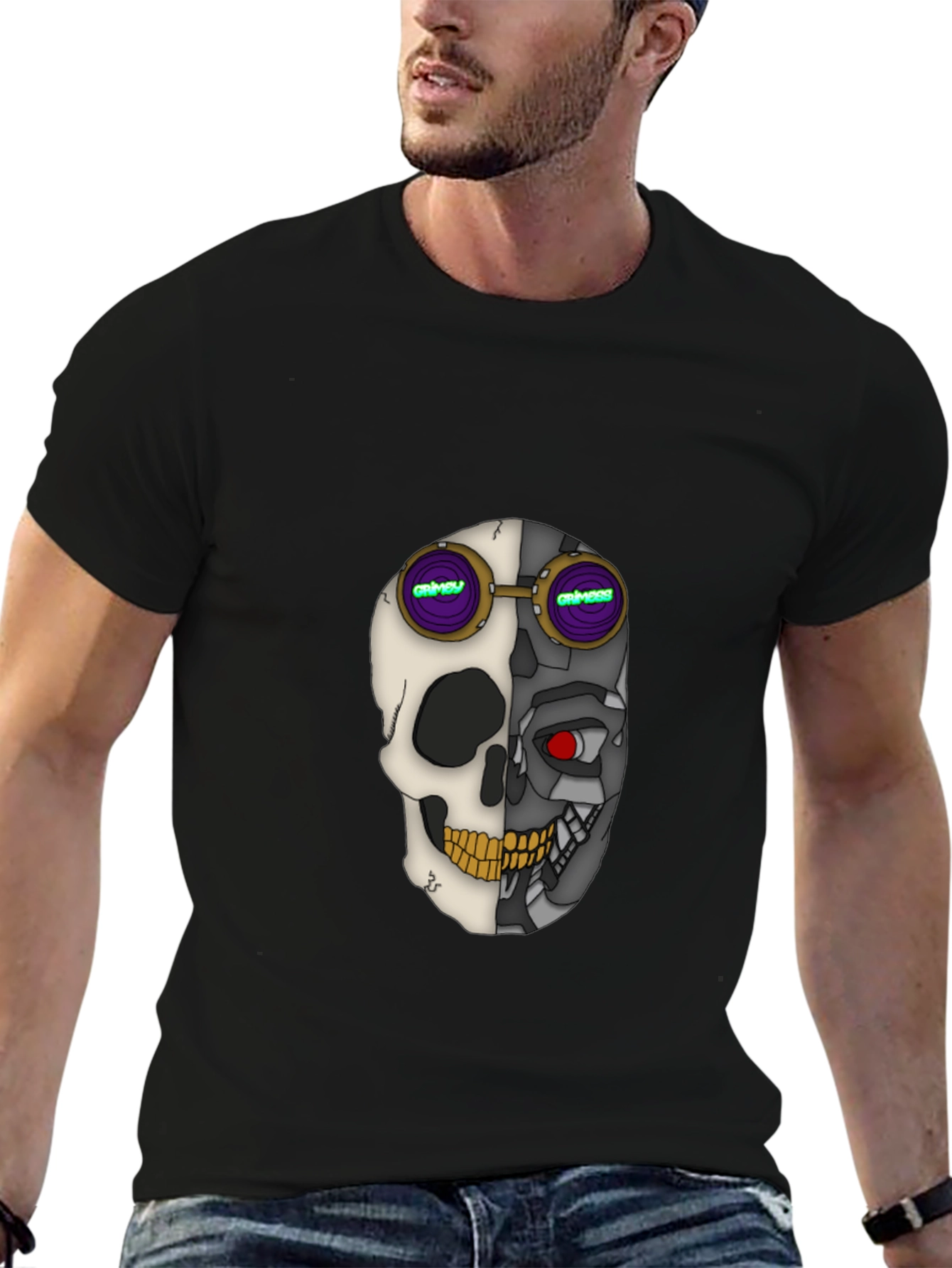 Cyber Skull Tee: Grimey Steampunk Style