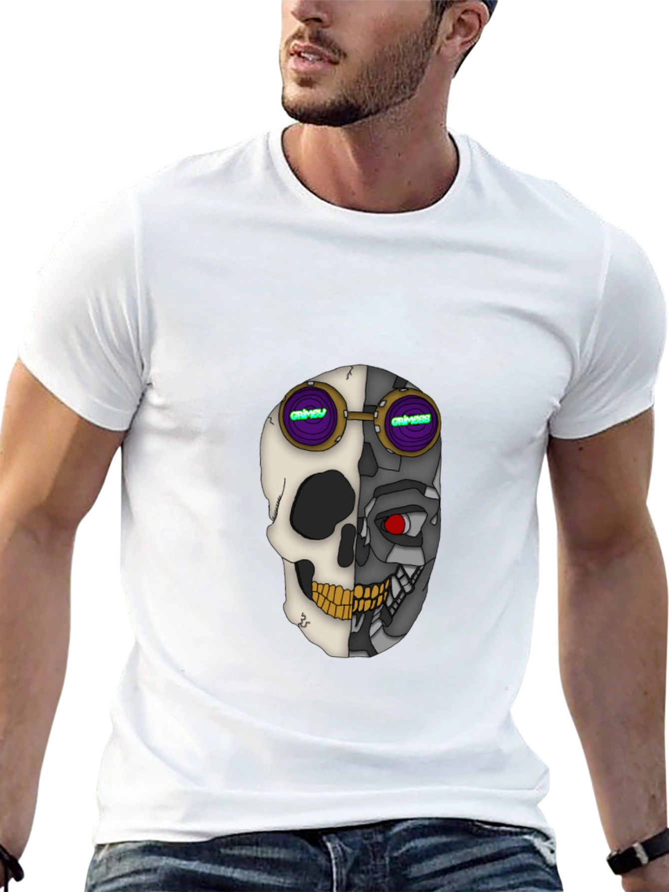 Cyber Skull Tee: Grimey Steampunk Style