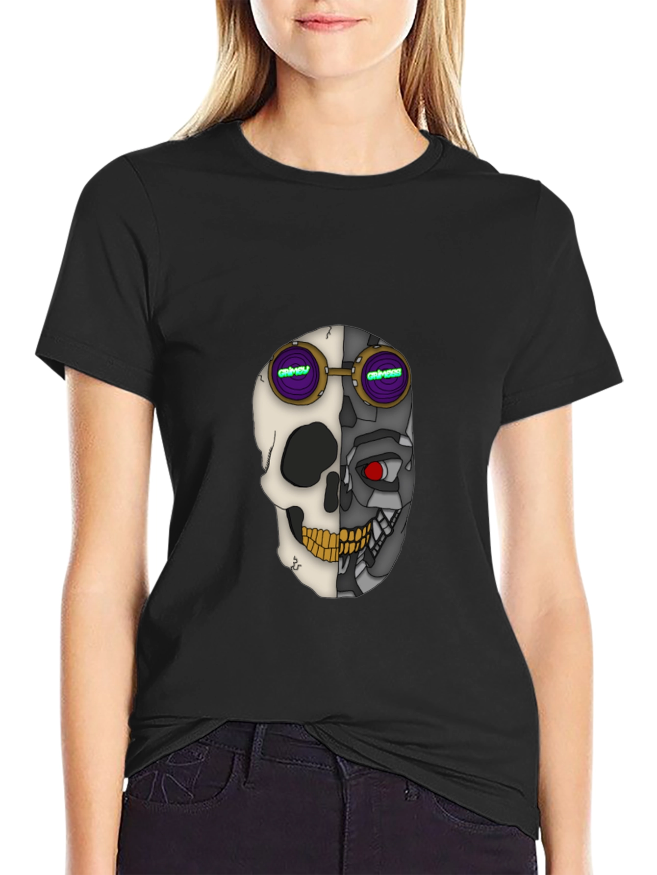Cyber Skull Tee: Grimey Steampunk Style