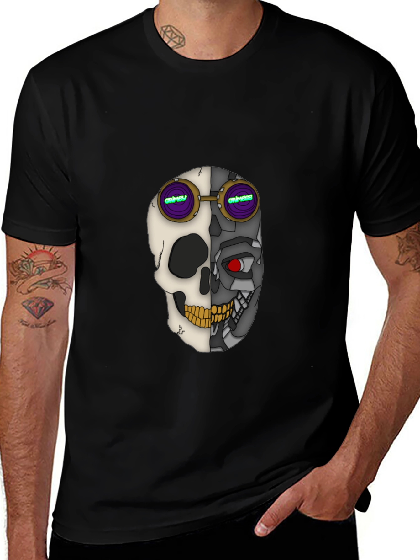 Cyber Skull Tee: Grimey Steampunk Style