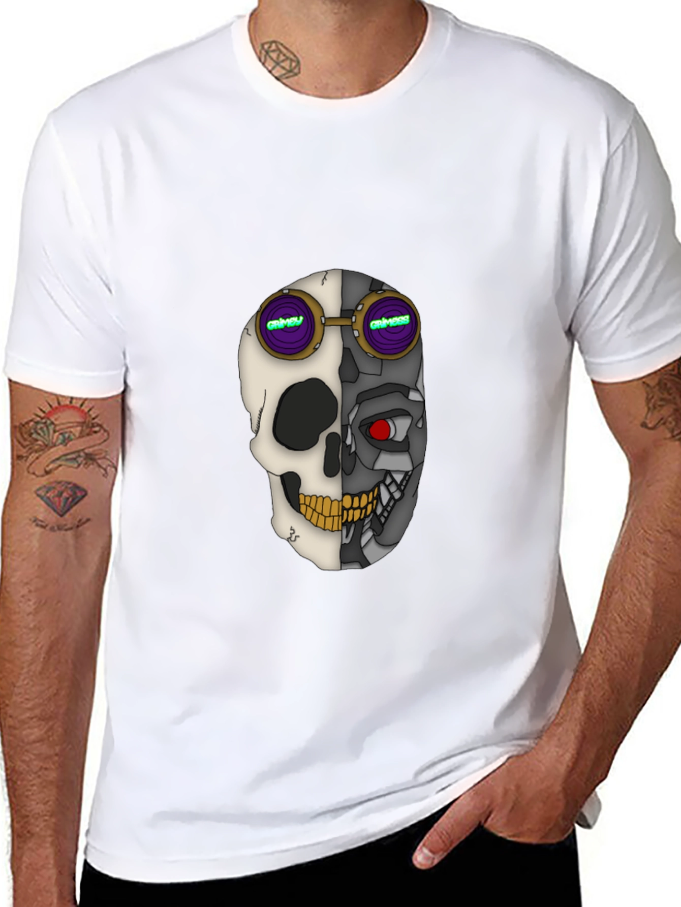 Cyber Skull Tee: Grimey Steampunk Style