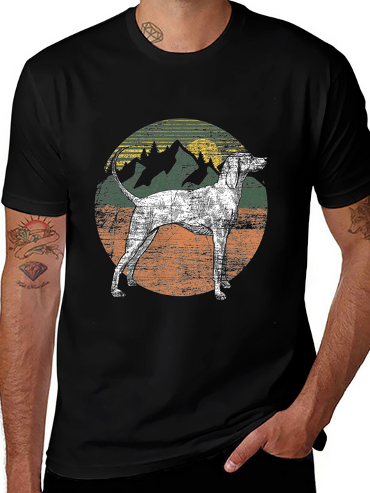 Vintage Dog & Mountain Graphic Tee - Black Cotton Blend