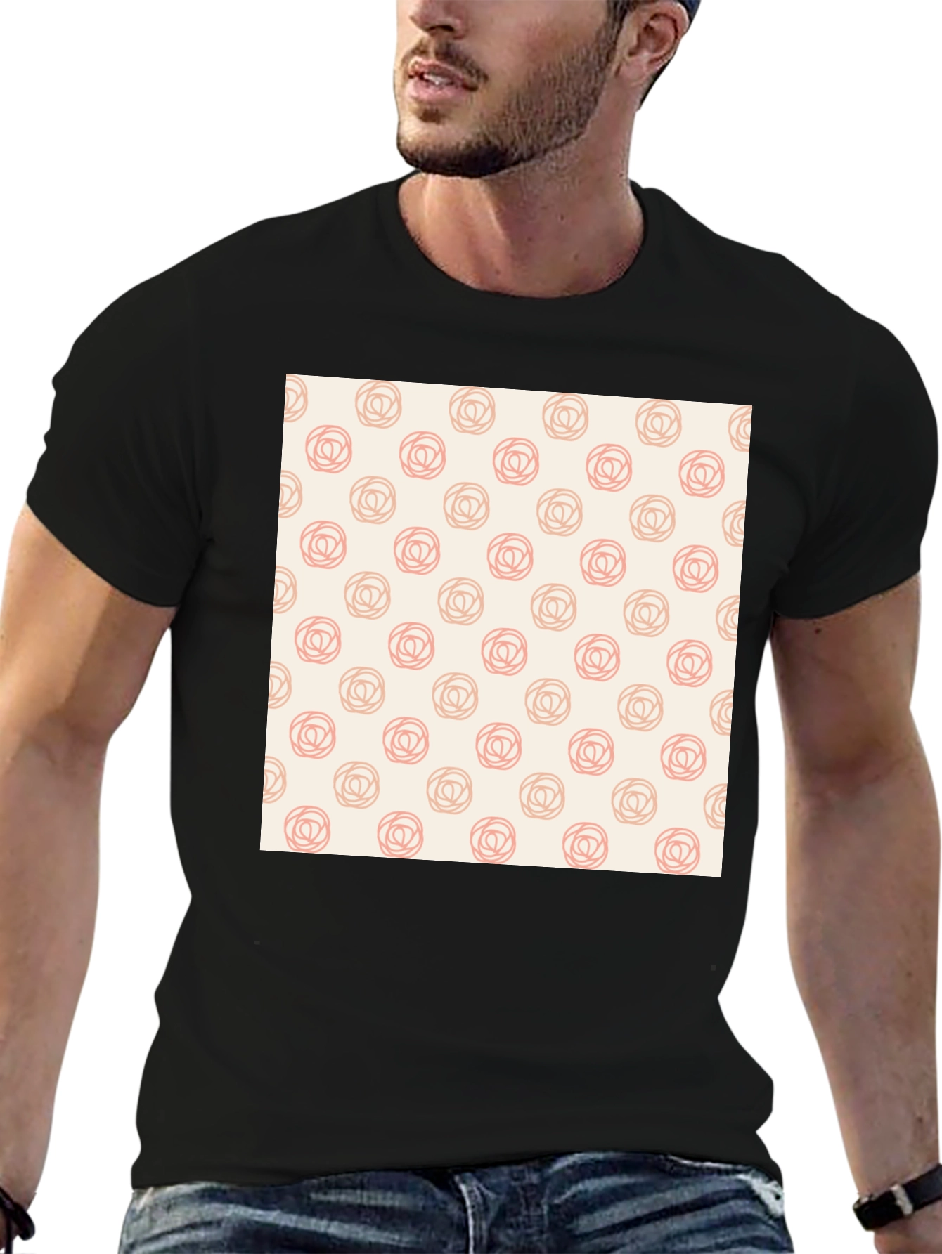 Stylish Black Tee with Floral Rose Pattern