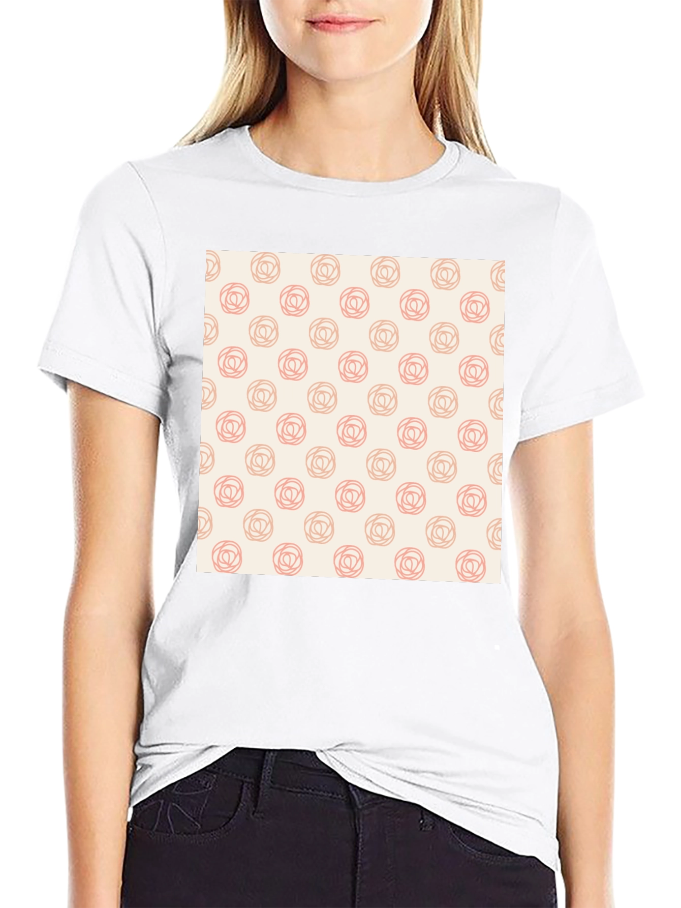 Stylish Black Tee with Floral Rose Pattern
