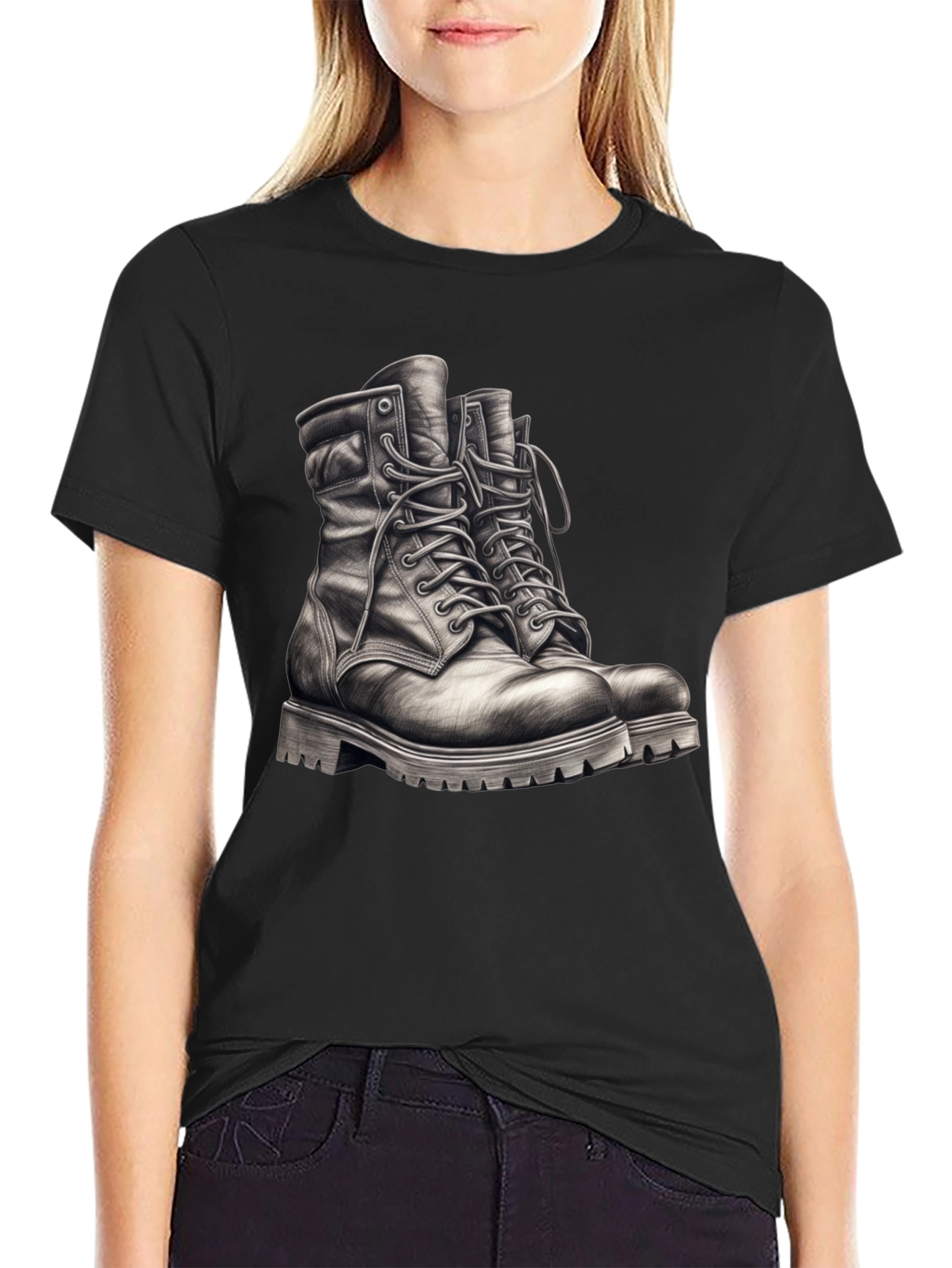 Black T-Shirt with Boots Graphic Tee