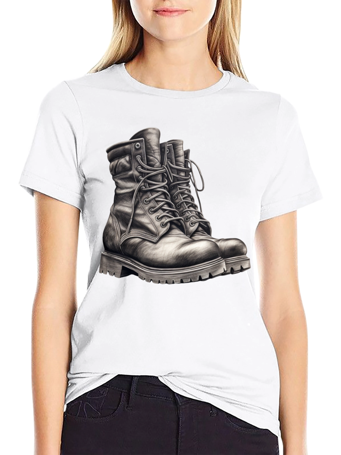 Black T-Shirt with Boots Graphic Tee