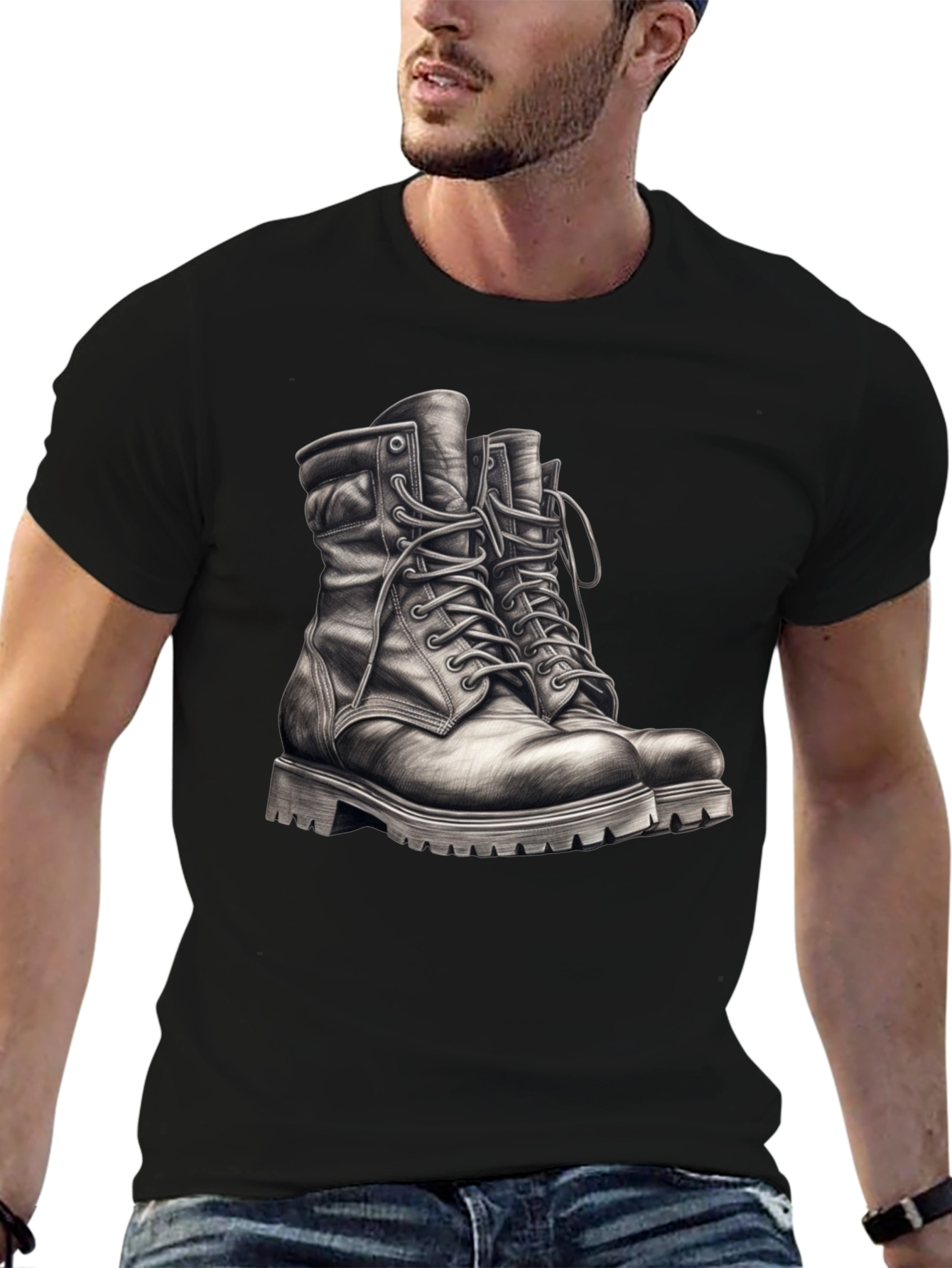 Black T-Shirt with Boots Graphic Tee