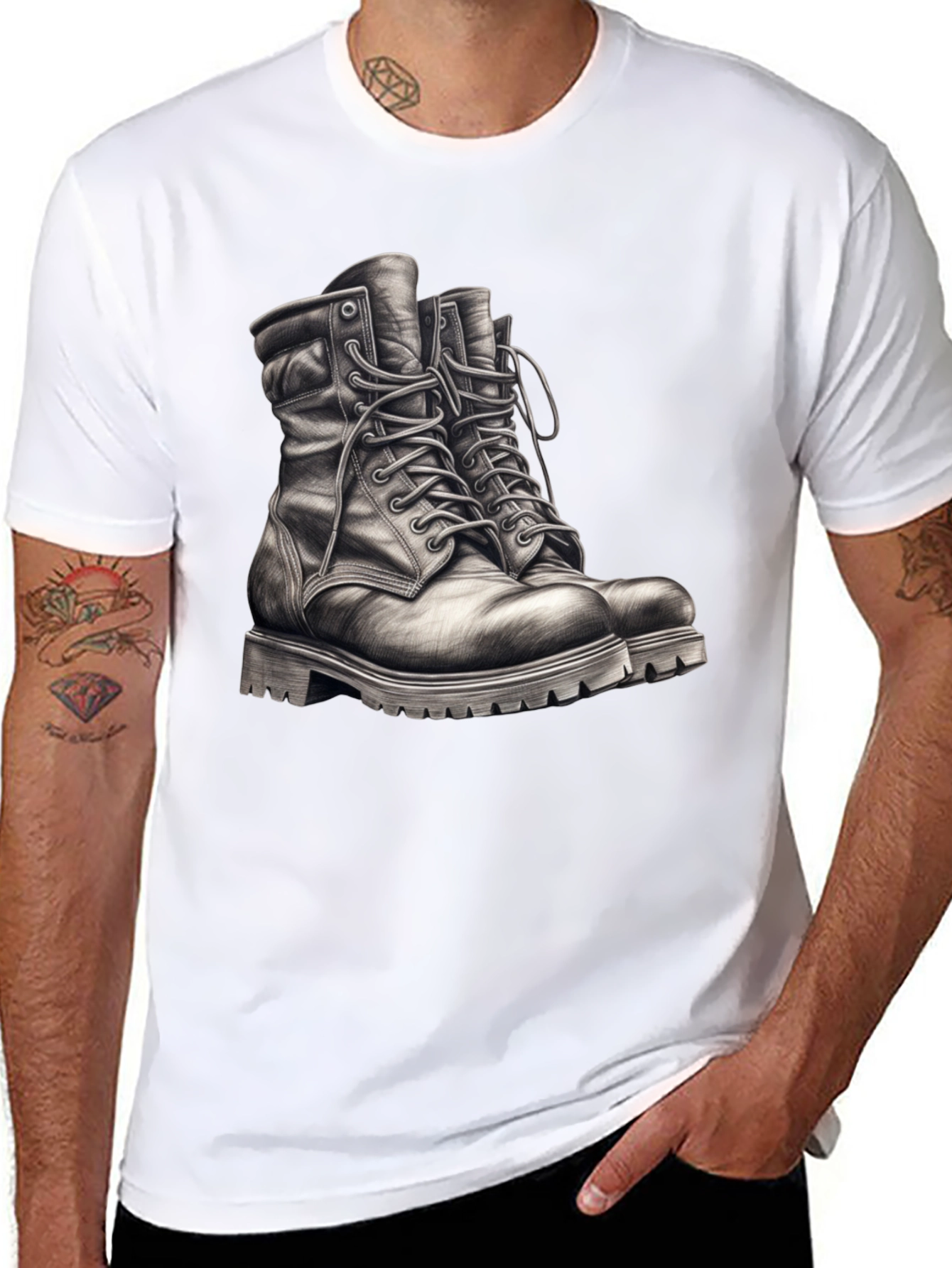 Black T-Shirt with Boots Graphic Tee