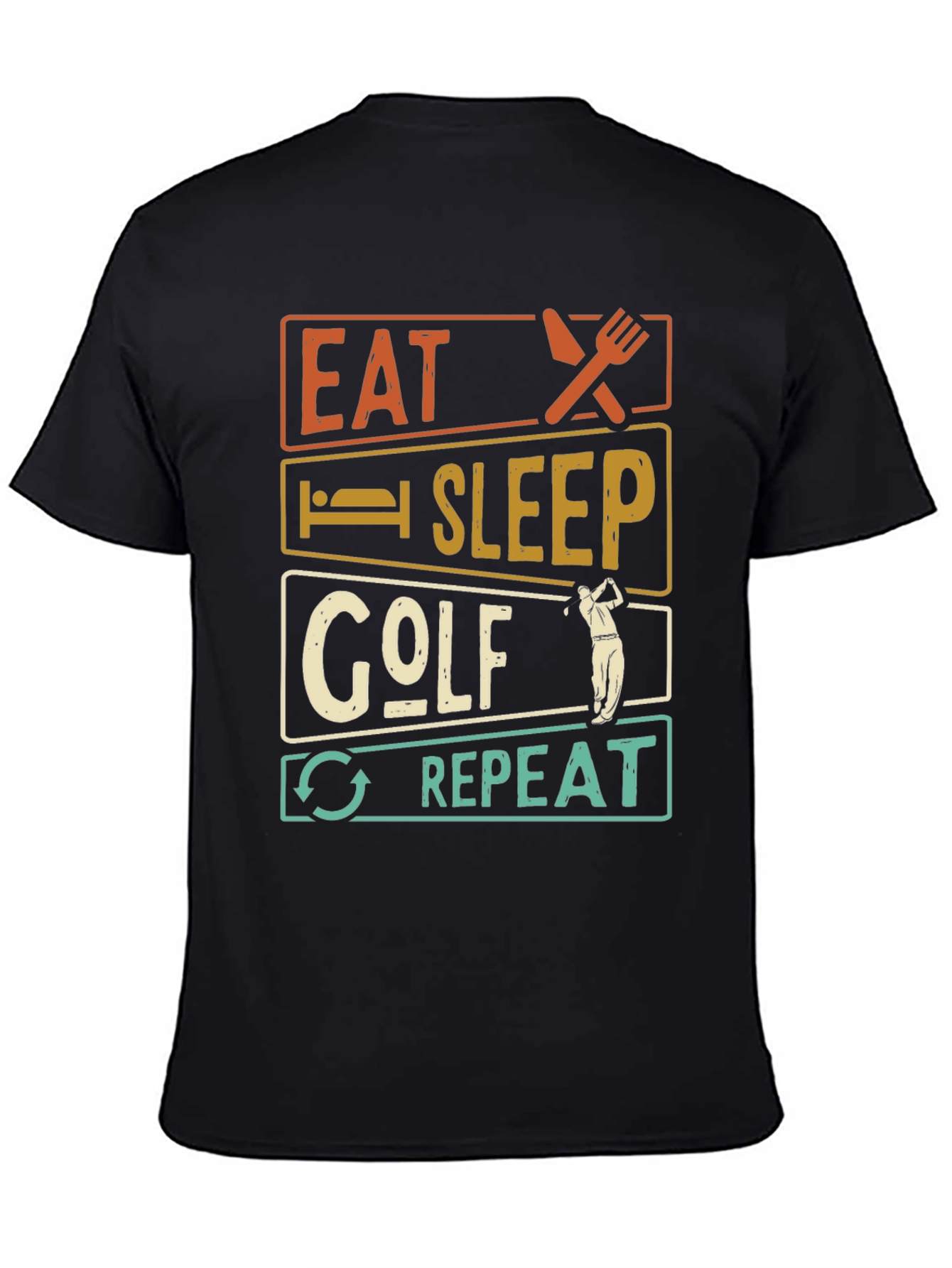 Eat Sleep Golf Repeat Black Graphic Tee