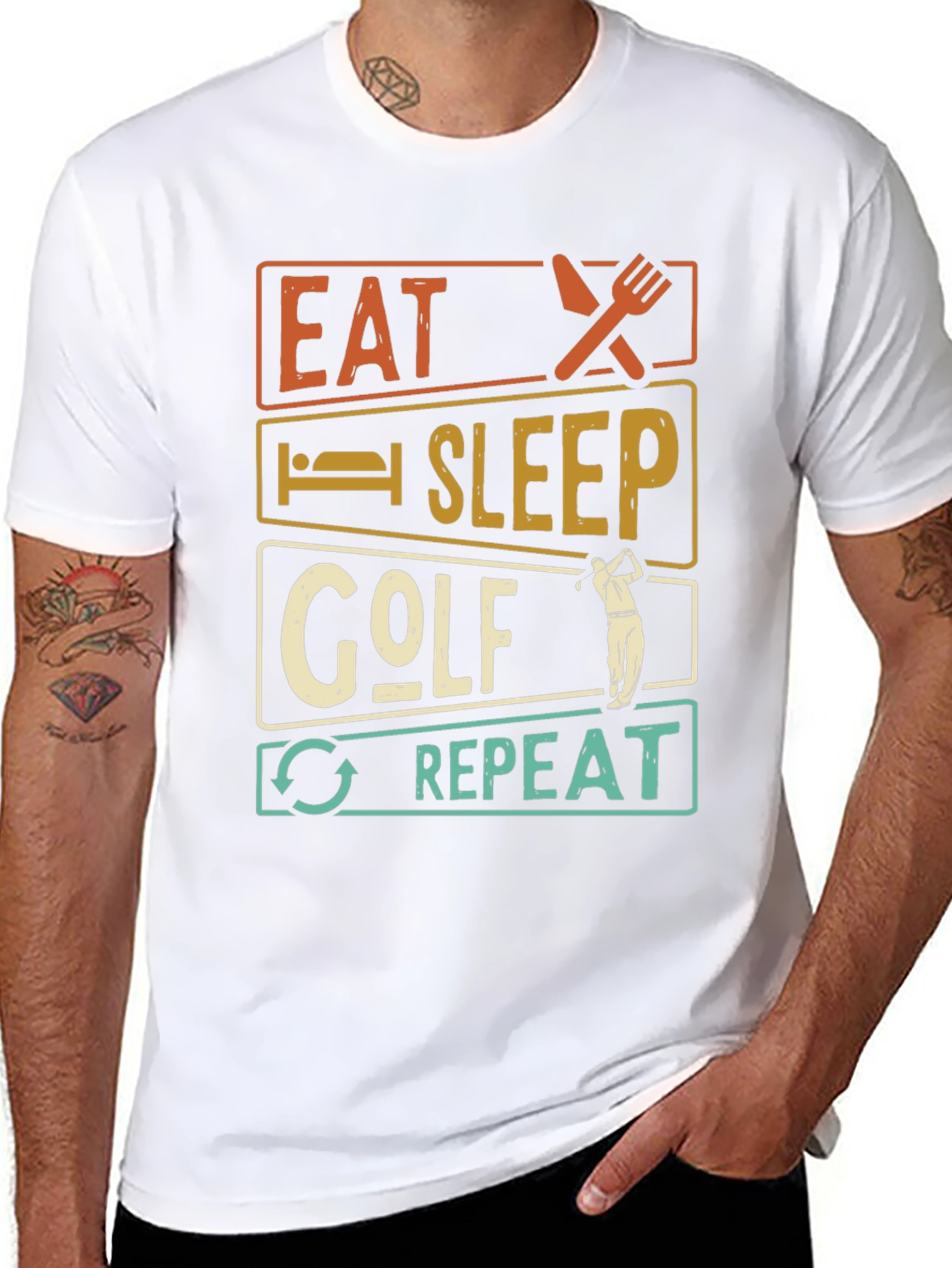 Eat Sleep Golf Repeat Black Graphic Tee