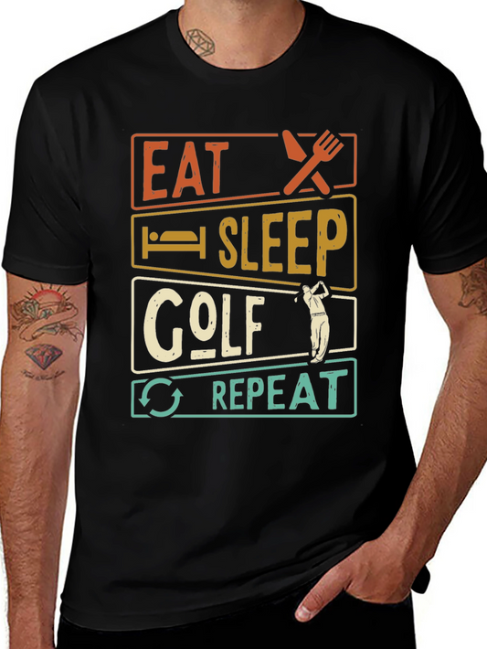 Eat Sleep Golf Repeat Black Graphic Tee