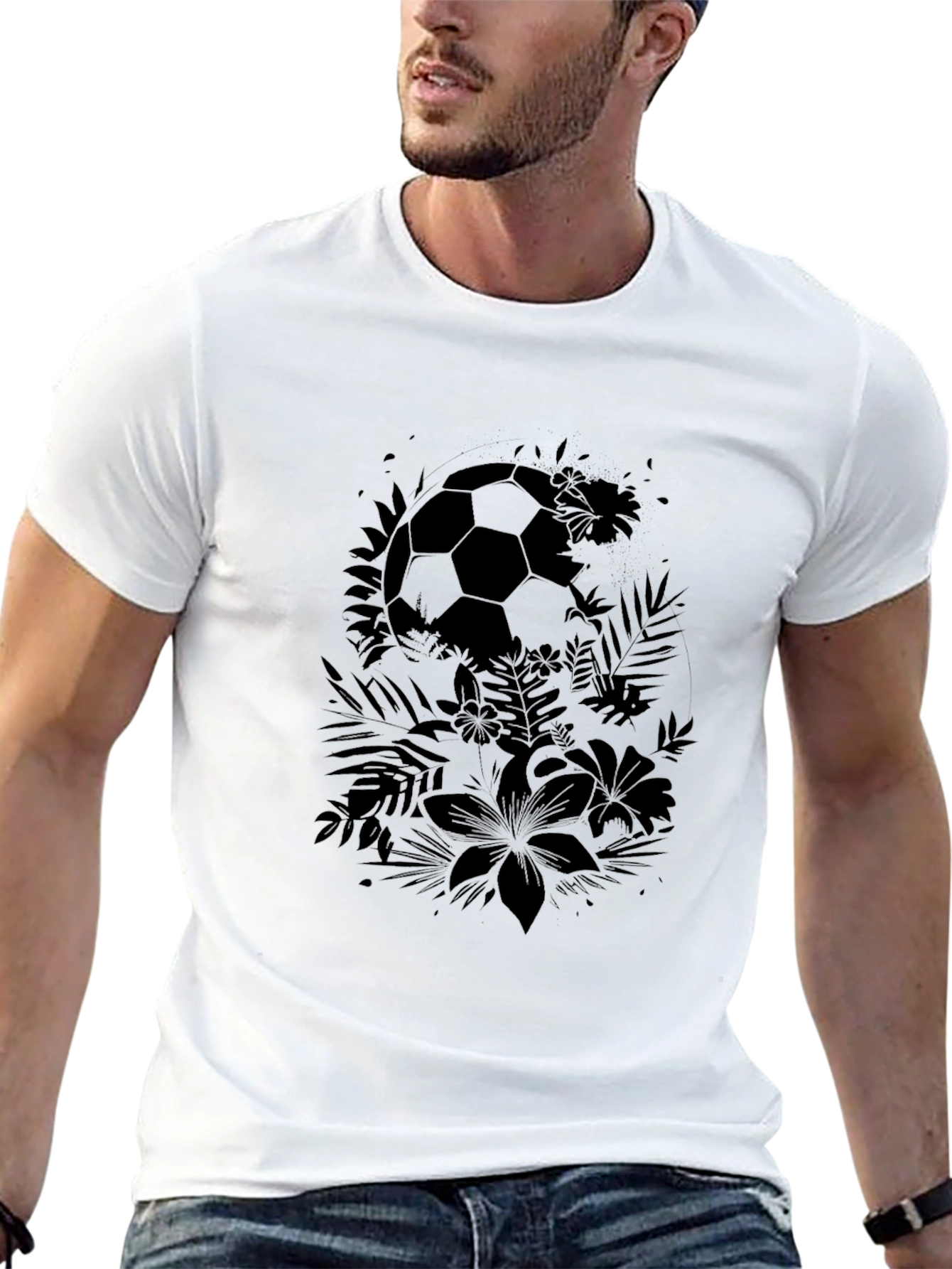 Tropical Soccer Ball Graphic Tee - Black