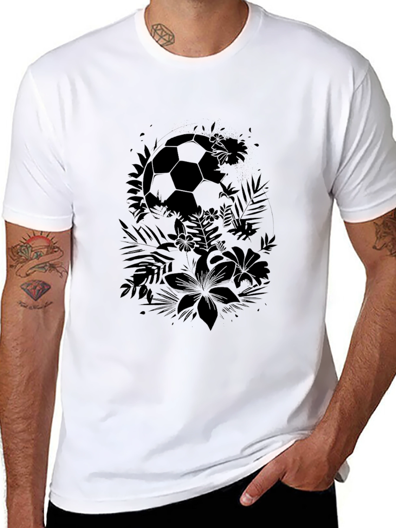 Tropical Soccer Ball Graphic Tee - Black