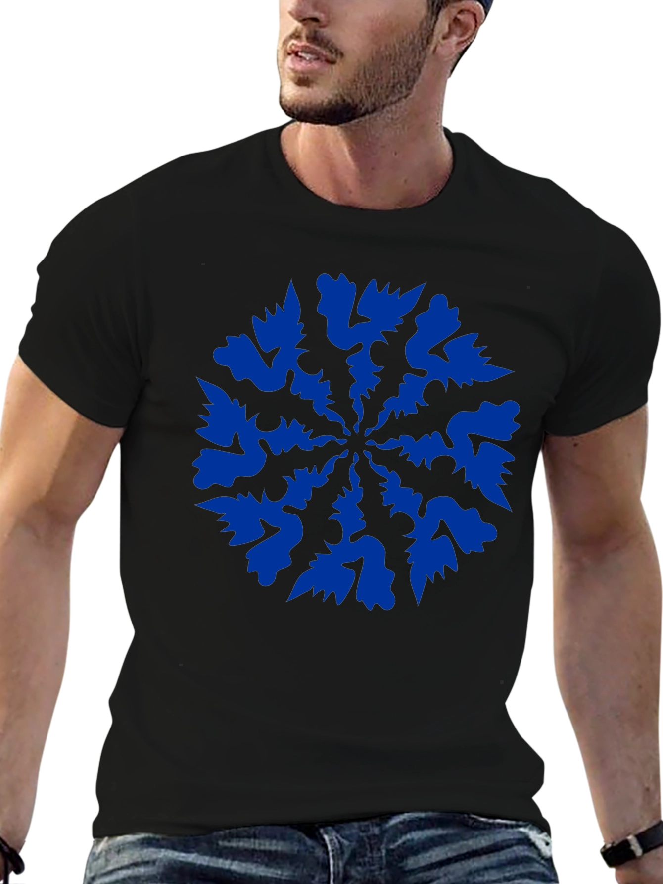 Black Tee with Abstract Blue Graphic