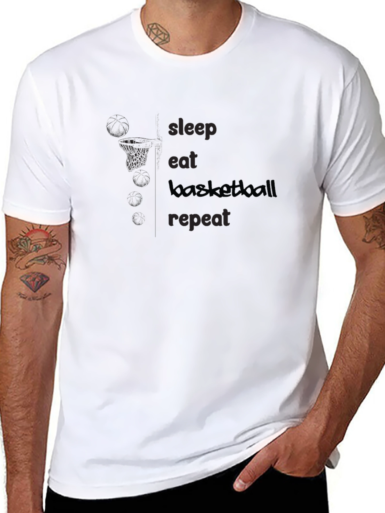 Basketball Graphic Tee - Sleep Eat Repeat - Black