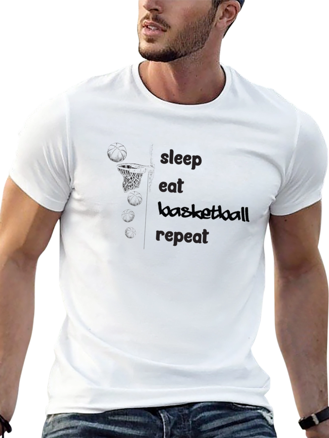 Basketball Graphic Tee - Sleep Eat Repeat - Black