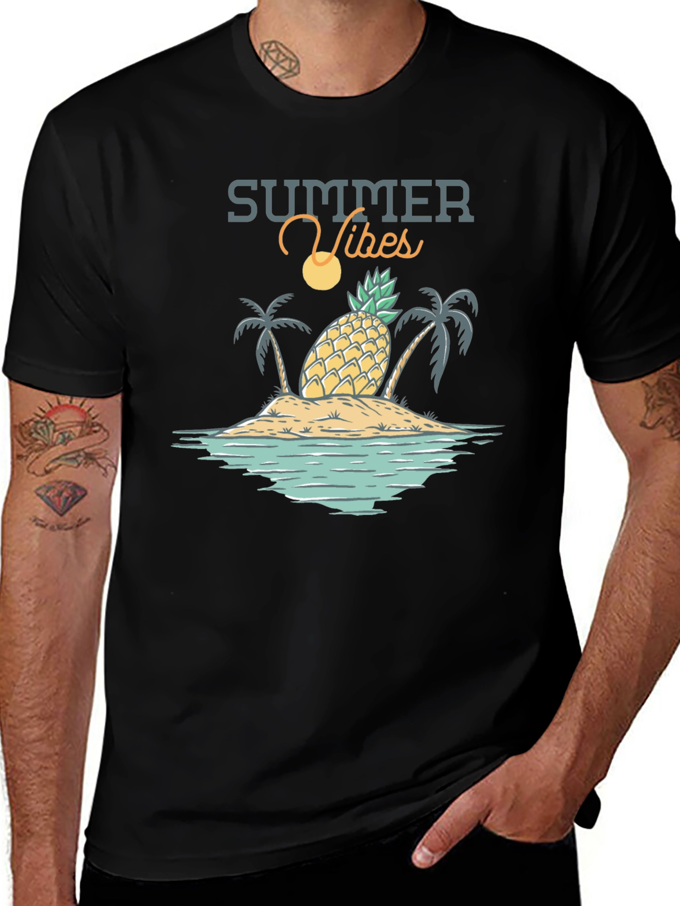 Summer Vibes Graphic T-Shirt - Tropical Island Design