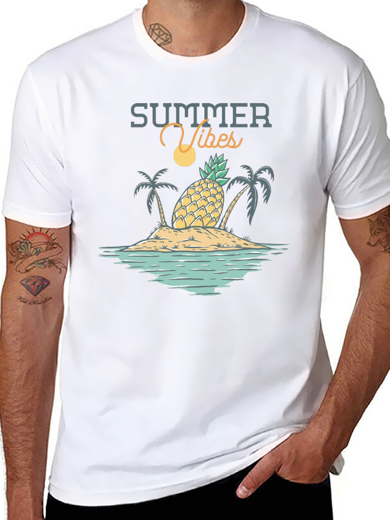 Summer Vibes Graphic T-Shirt - Tropical Island Design