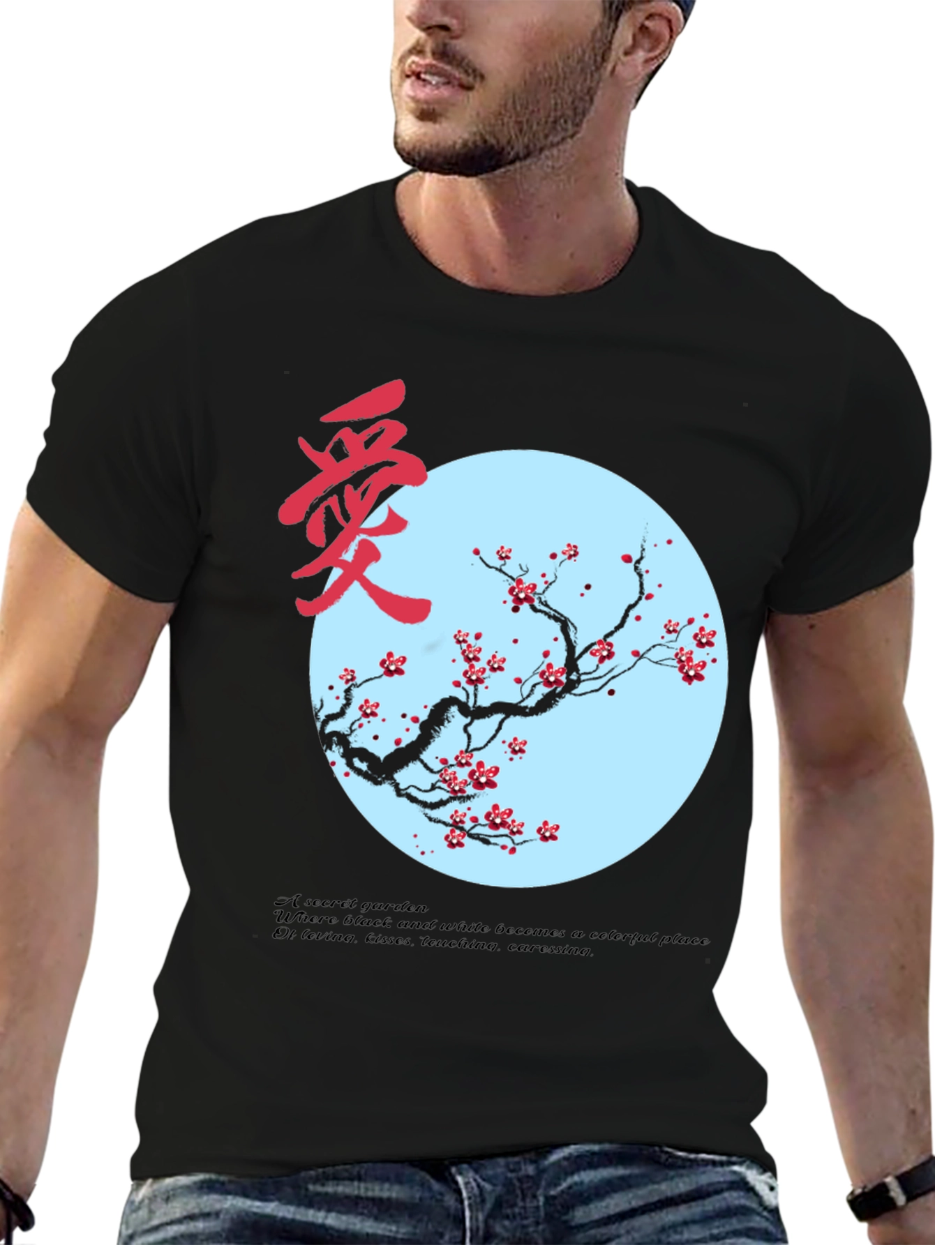 Artistic Black T-Shirt with Floral Design