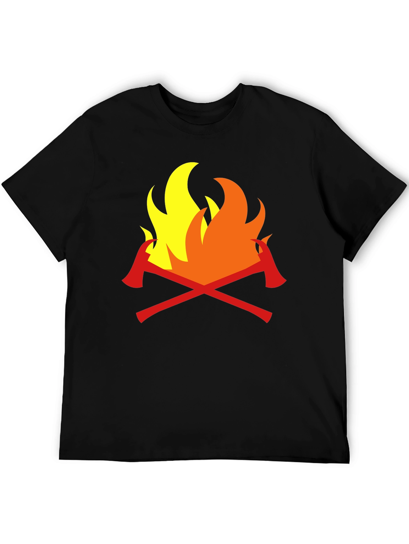 Firefighter Axes Flames Graphic Tee - Black Cotton