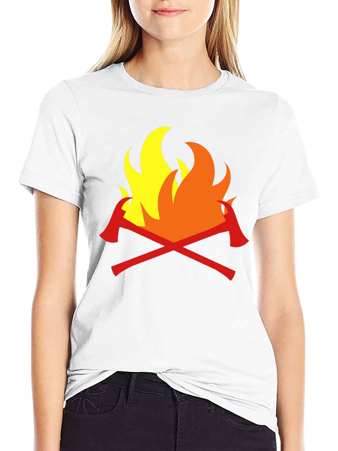 Firefighter Axes Flames Graphic Tee - Black Cotton