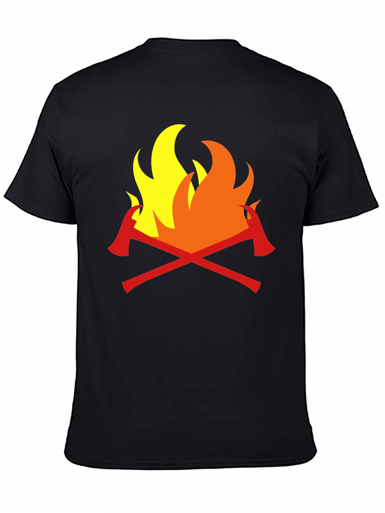 Firefighter Axes Flames Graphic Tee - Black Cotton