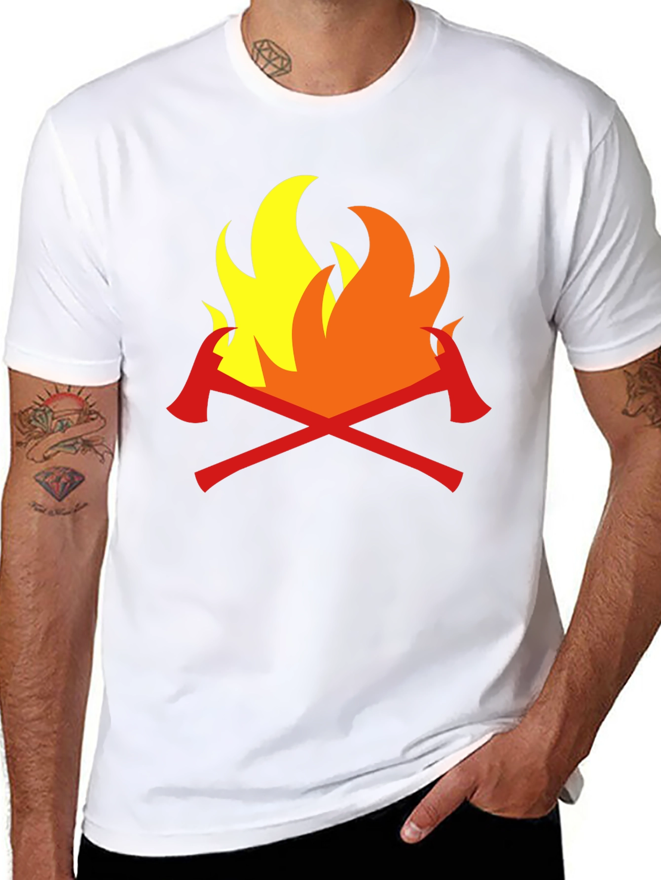 Firefighter Axes Flames Graphic Tee - Black Cotton