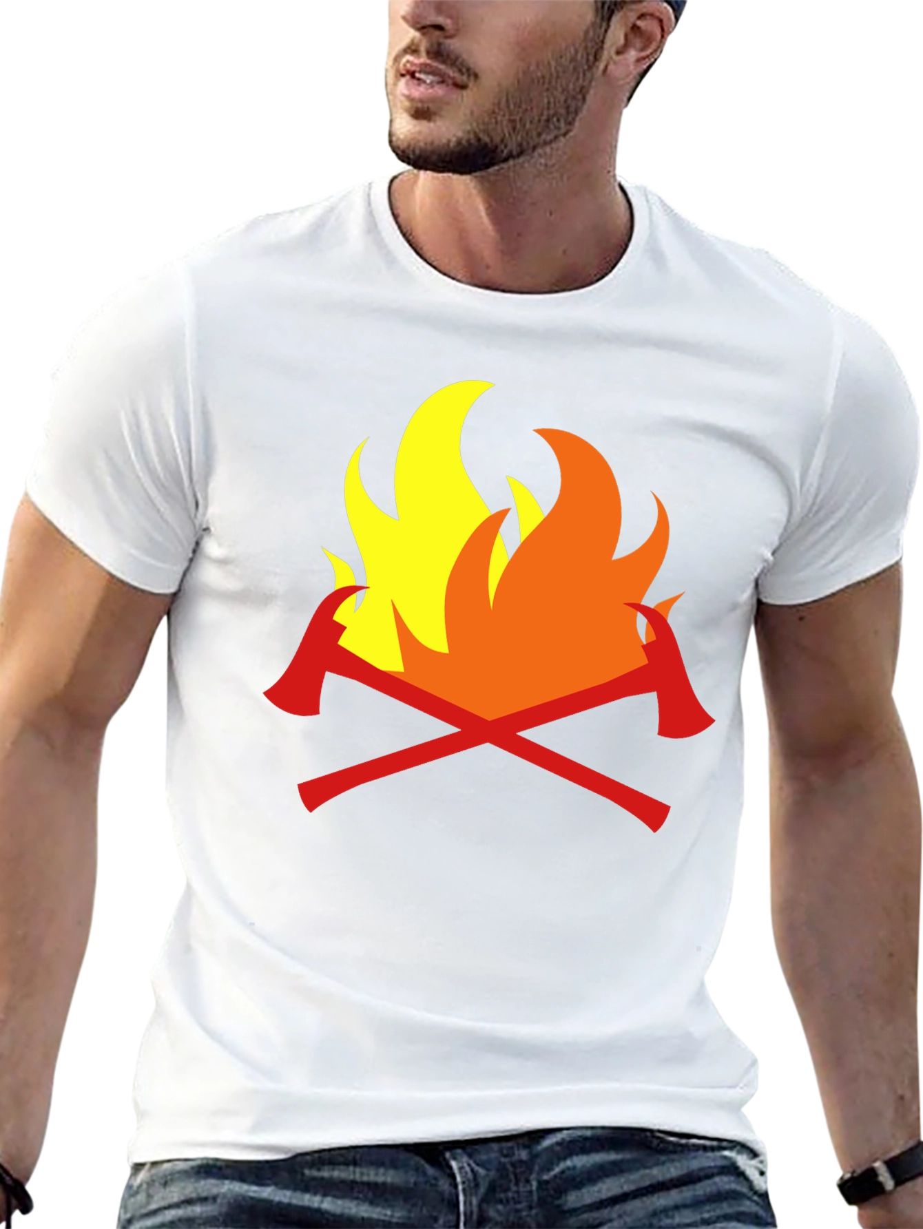 Firefighter Axes Flames Graphic Tee - Black Cotton