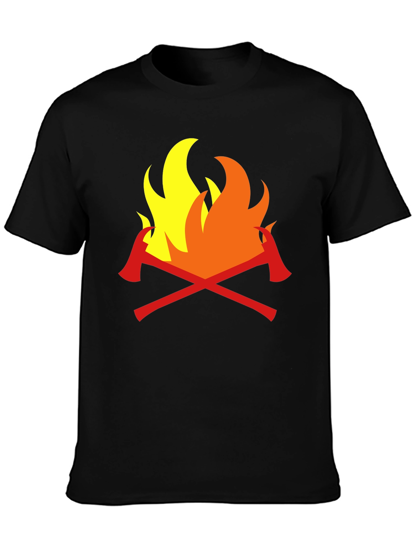Firefighter Axes Flames Graphic Tee - Black Cotton