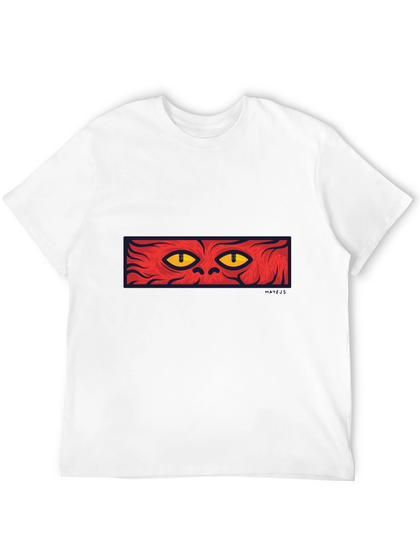 Mens Black T-Shirt with Red Cat Eyes Graphic