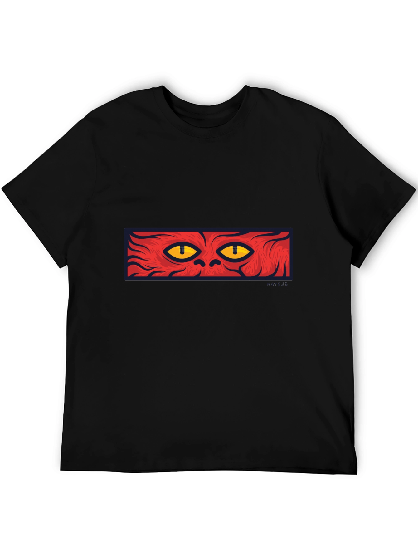 Mens Black T-Shirt with Red Cat Eyes Graphic