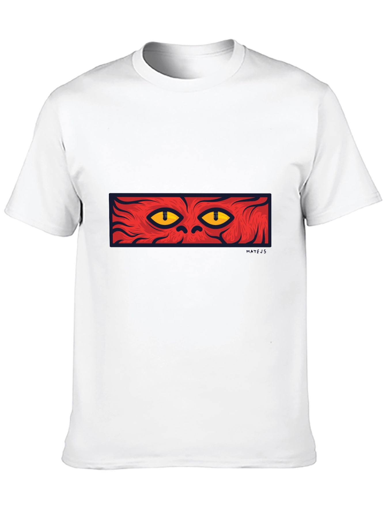 Mens Black T-Shirt with Red Cat Eyes Graphic