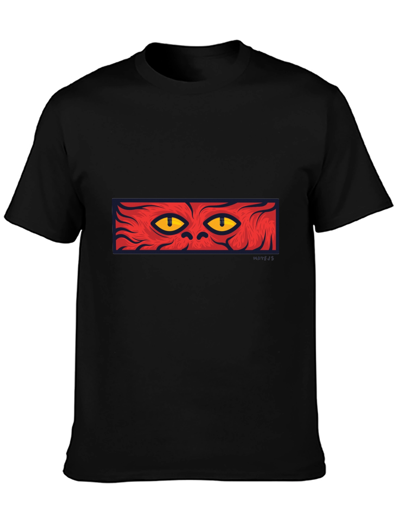 Mens Black T-Shirt with Red Cat Eyes Graphic