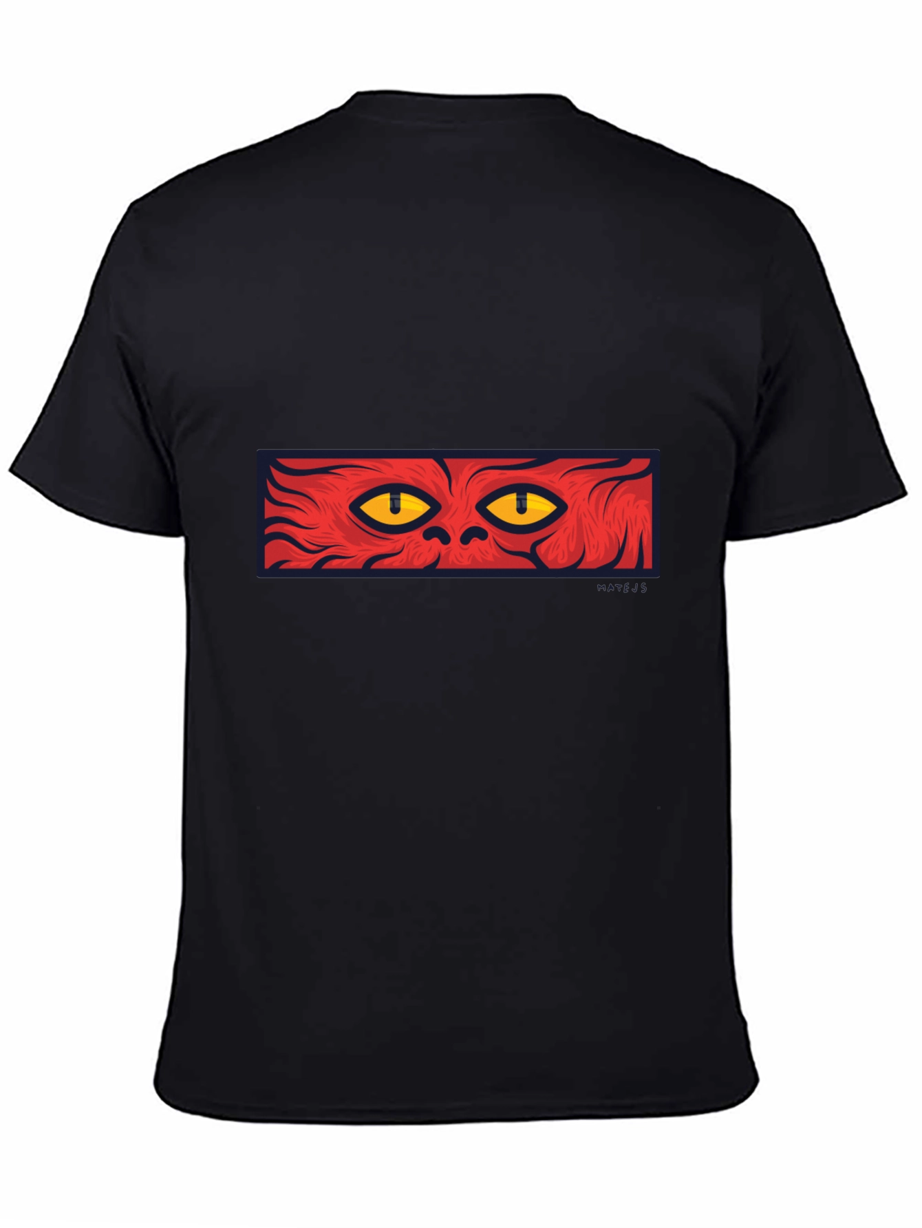 Mens Black T-Shirt with Red Cat Eyes Graphic