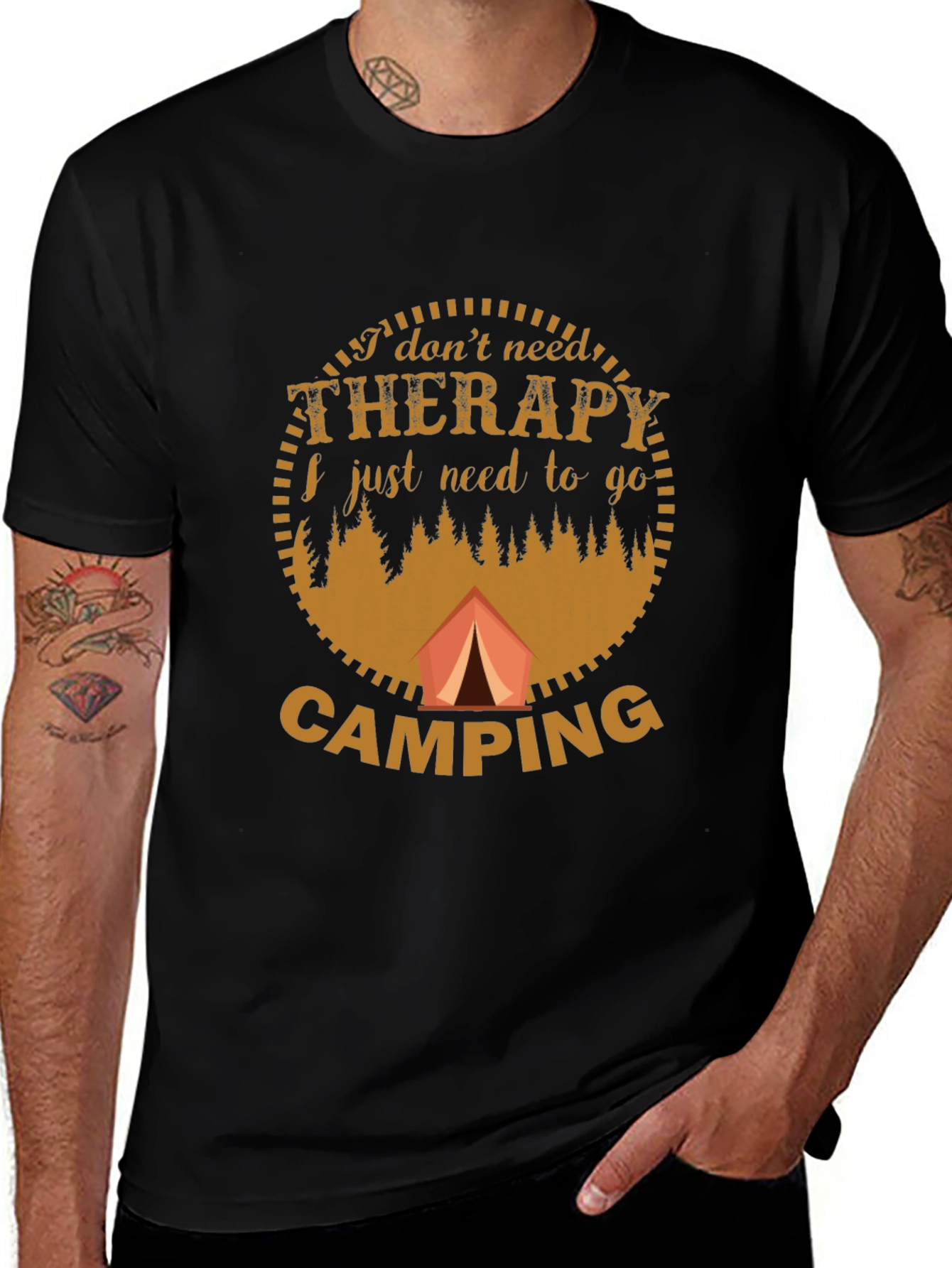 Camping Therapy Graphic T-Shirt - Black