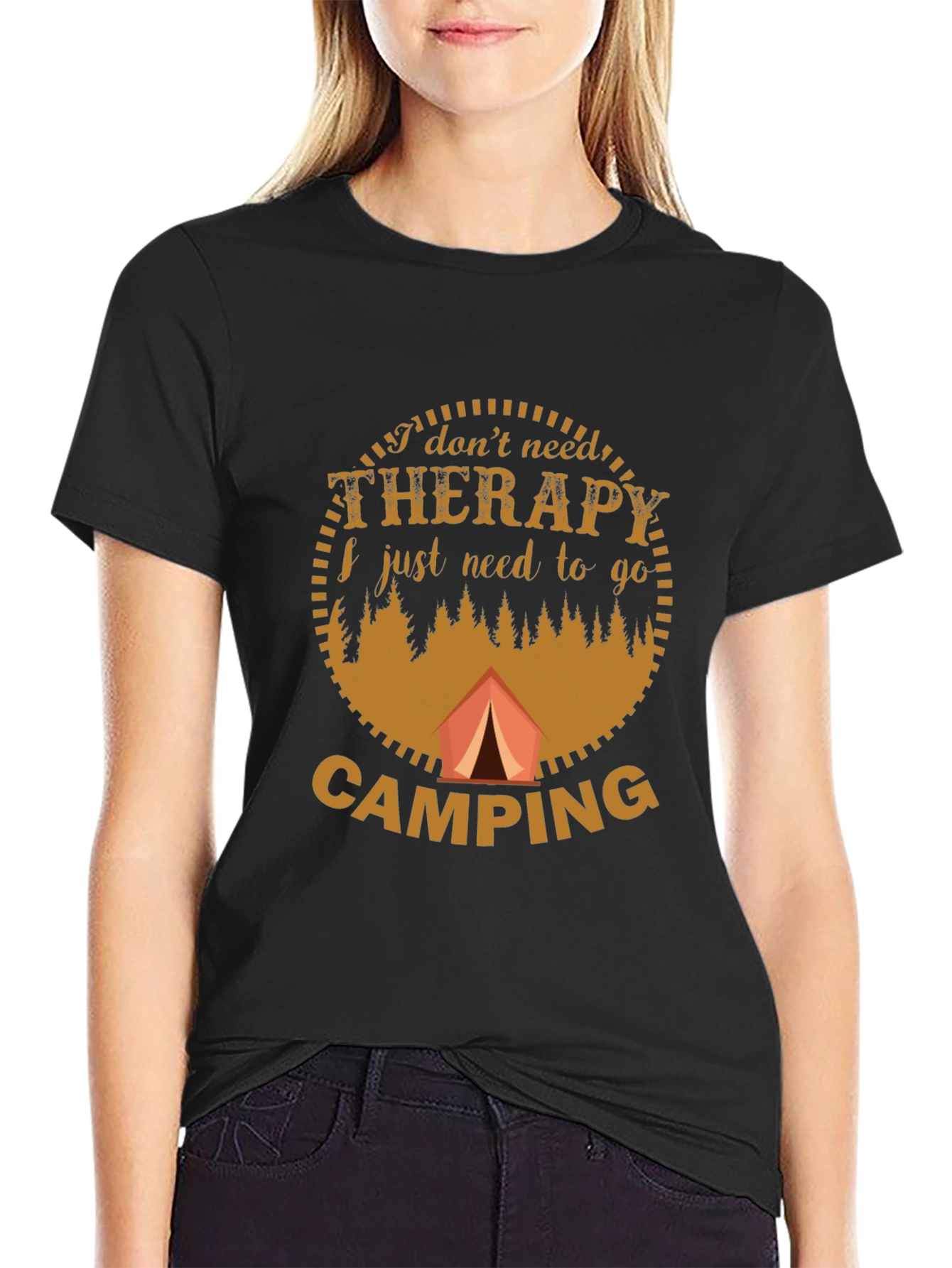 Camping Therapy Graphic T-Shirt - Black