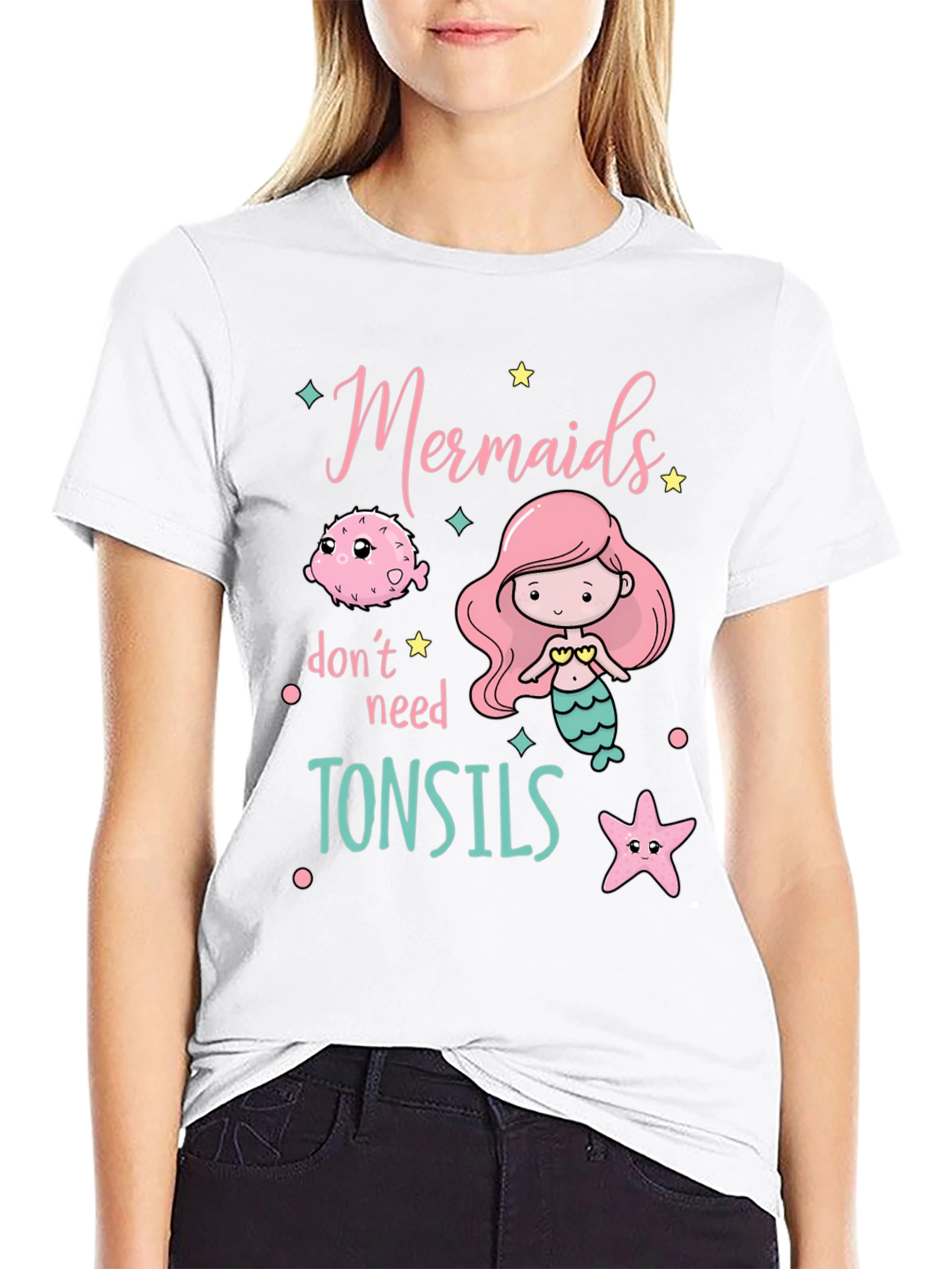 Mermaids Dont Need Tonsils Black Graphic Tee
