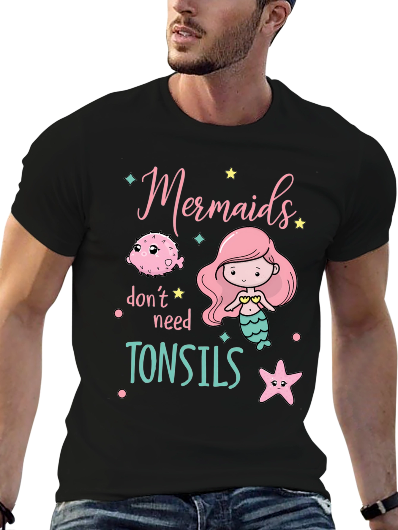 Mermaids Dont Need Tonsils Black Graphic Tee