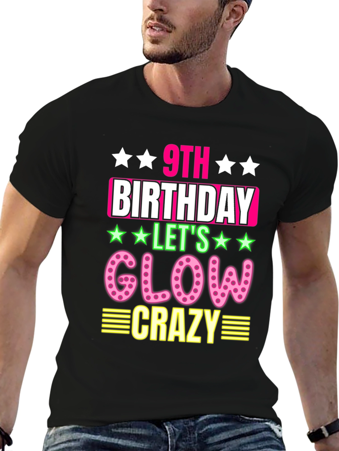 9th Birthday Glow Crazy Black T-Shirt