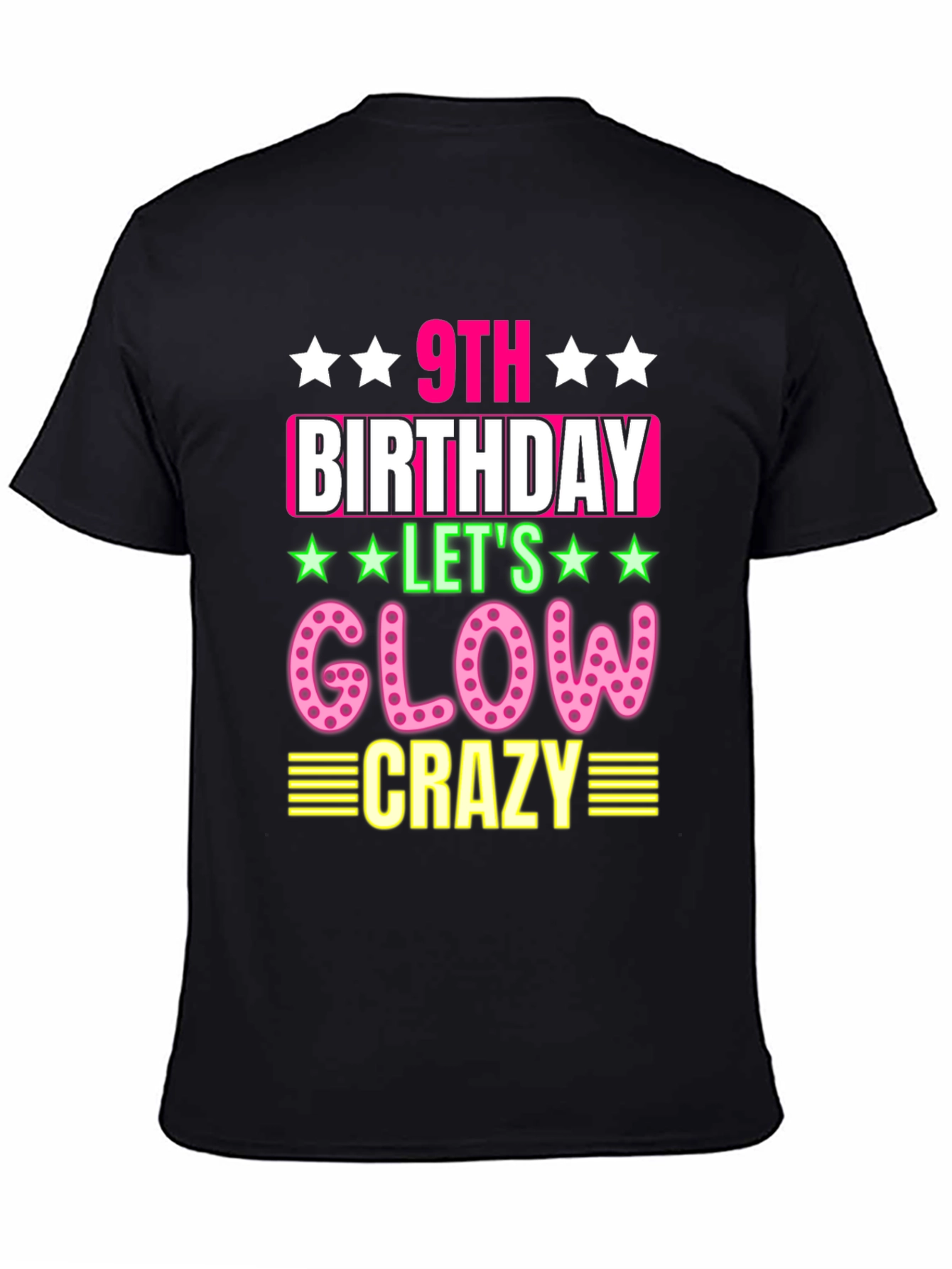 9th Birthday Glow Crazy Black T-Shirt