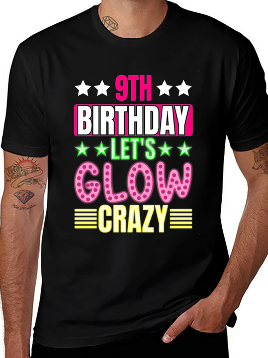 9th Birthday Glow Crazy Black T-Shirt