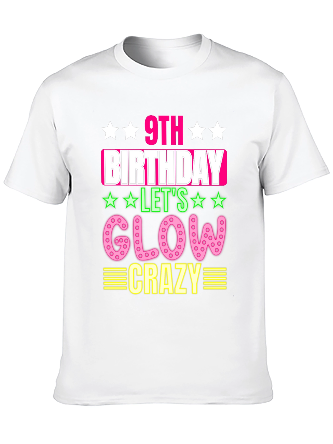 9th Birthday Glow Crazy Black T-Shirt