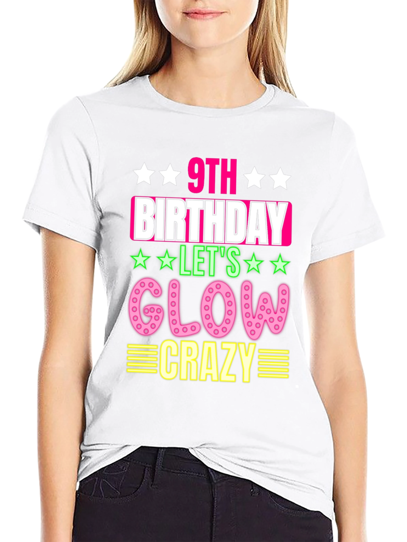 9th Birthday Glow Crazy Black T-Shirt