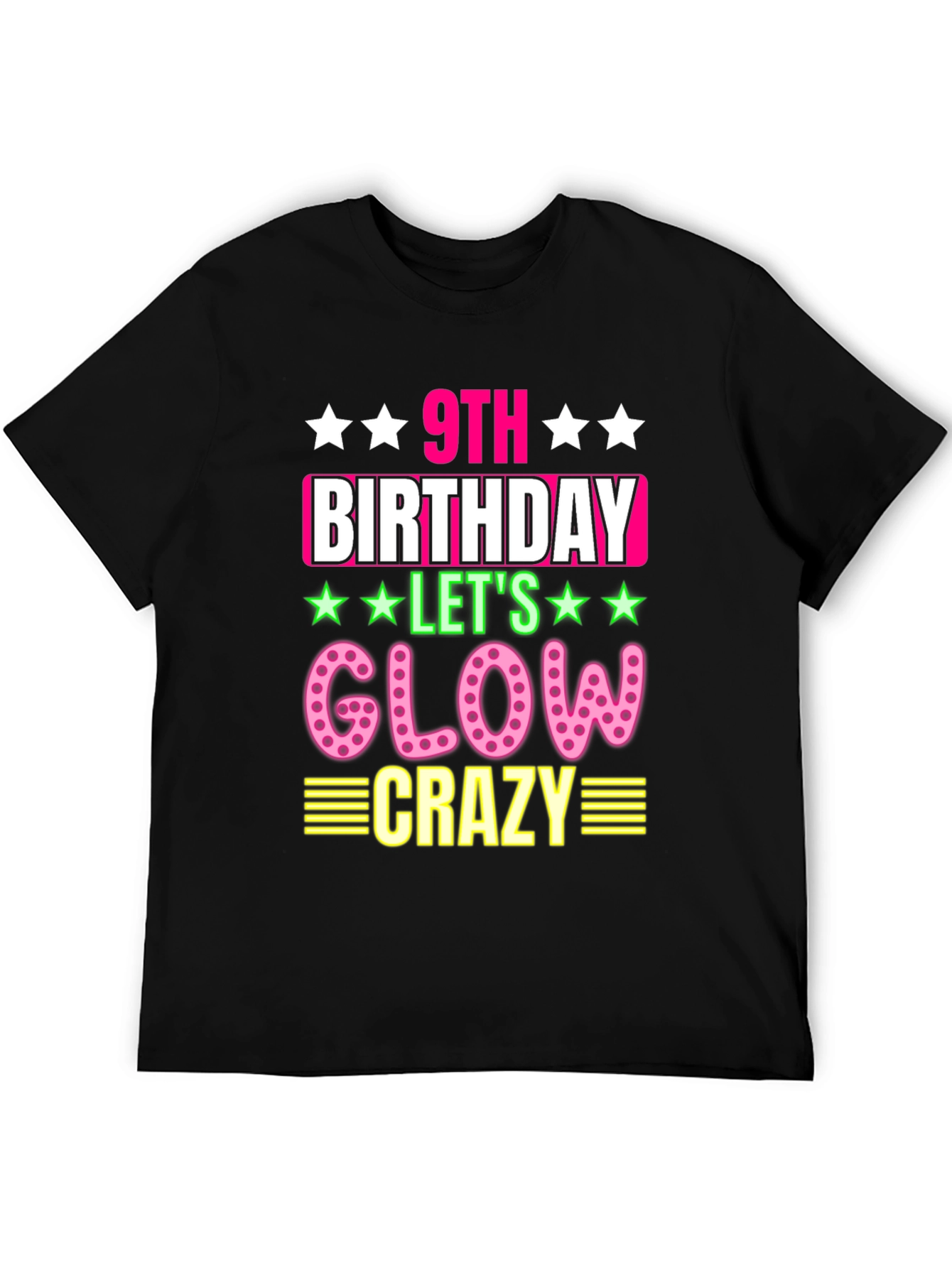 9th Birthday Glow Crazy Black T-Shirt