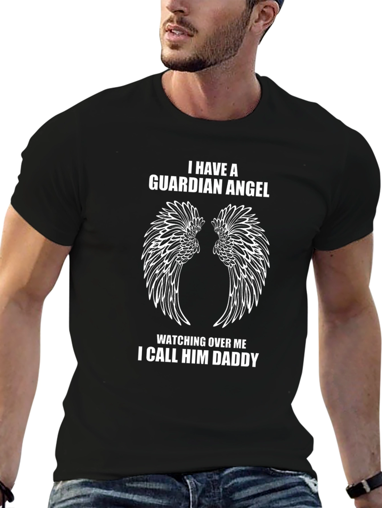 Guardian Angel Daddy Black T-Shirt